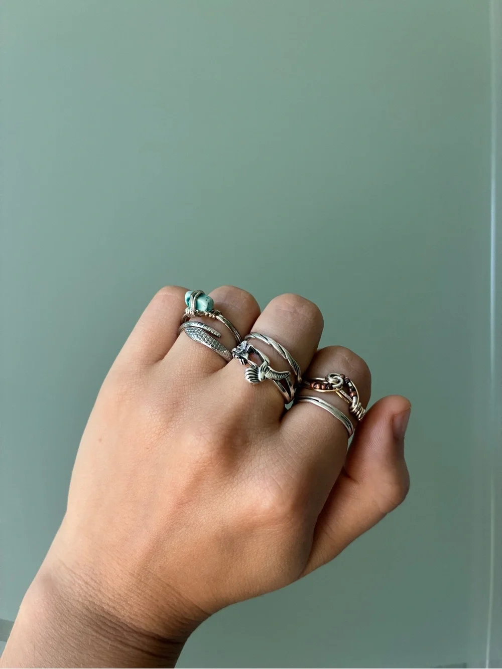 Silver boho ring set, size 7-9